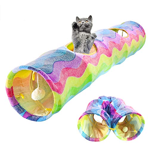 JKGHK Katzentunnel Großer Katzenspielzeug zusammenklappbare Tunnel-Schlauch mit Plüsch-Ball, für Kleintiere Häschen, Kätzchen, Frettchen, Welpen und Hunde von JKGHK