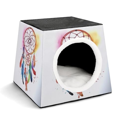 JKLPOMN Warme Haustierhöhle, Aquarell-Traumfänger-Druck, Winter-Haustierhaus, gemütliches Haustierbett, bequemes Haustierbett, für drinnen und draußen, geeignet für Katzen und Hunde JKLPOMN Warme Haustierhöhle, Aquarell-Traumfänger-Druck, Winter-Haustierhaus, gemütliches Haustierbett, bequemes Haustierbett, für drinnen und draußen, geeignet für Katzen und Hunde von JKLPOMN