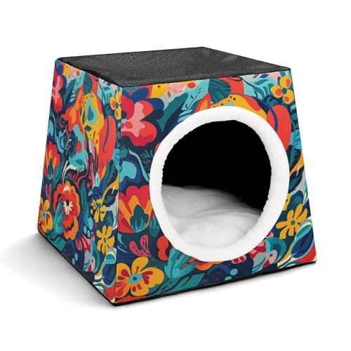 JKLPOMN Warme Haustierhöhle, Blumen-Design bedruckt, Winter-Haustierhaus, gemütliches Haustierbett, bequemes Haustierbett, für drinnen und draußen, geeignet für Katzen und Hunde JKLPOMN Warme Haustierhöhle, Blumen-Design bedruckt, Winter-Haustierhaus, gemütliches Haustierbett, bequemes Haustierbett, für drinnen und draußen, geeignet für Katzen und Hunde von JKLPOMN