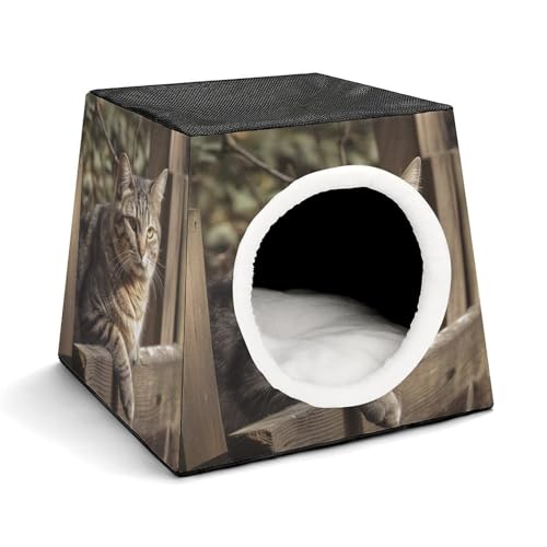 JKLPOMN Warme Haustierhöhle, Katze auf Holzzaun bedruckt, Winter-Haustierhaus, gemütliches Haustierbett, bequemes Haustierbett, für drinnen und draußen, geeignet für Katzen und Hunde JKLPOMN Warme Haustierhöhle, Katze auf Holzzaun bedruckt, Winter-Haustierhaus, gemütliches Haustierbett, bequemes Haustierbett, für drinnen und draußen, geeignet für Katzen und Hunde von JKLPOMN