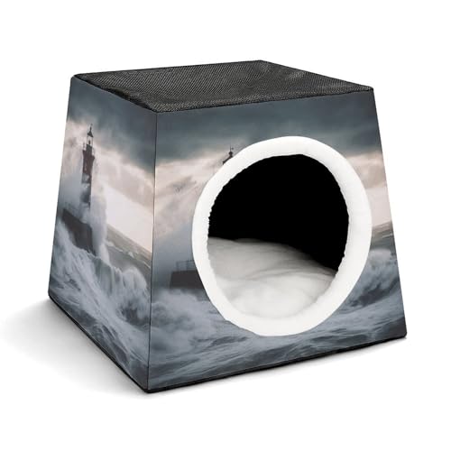 JKLPOMN Warme Haustierhöhle, Leuchtturm in Sturmdruck, Winter-Haustierhaus, gemütliches Haustierbett, bequemes Haustierbett, für drinnen und draußen, geeignet für Katzen und Hunde JKLPOMN Warme Haustierhöhle, Leuchtturm in Sturmdruck, Winter-Haustierhaus, gemütliches Haustierbett, bequemes Haustierbett, für drinnen und draußen, geeignet für Katzen und Hunde von JKLPOMN