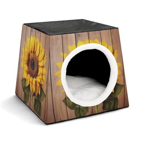 JKLPOMN Warme Haustierhöhle, Sonnenblume mit Holzdruck, Winter-Haustierhaus, gemütliches Haustierbett, bequemes Haustierbett, für drinnen und draußen, geeignet für Katzen und Hunde JKLPOMN Warme Haustierhöhle, Sonnenblume mit Holzdruck, Winter-Haustierhaus, gemütliches Haustierbett, bequemes Haustierbett, für drinnen und draußen, geeignet für Katzen und Hunde von JKLPOMN