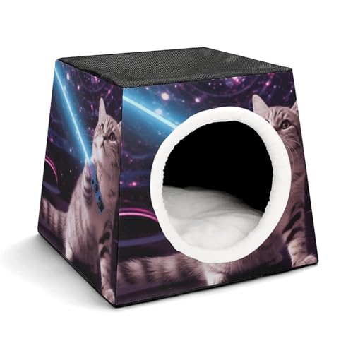 JKLPOMN Warme Haustierhöhle, Weltraum-Laser-Katze, niedlich, lustig bedruckt, Winter-Haustierhaus, gemütliches Haustierbett, bequemes Haustierbett, für drinnen und draußen, geeignet für Katzen und JKLPOMN Warme Haustierhöhle, Weltraum-Laser-Katze, niedlich, lustig bedruckt, Winter-Haustierhaus, gemütliches Haustierbett, bequemes Haustierbett, für drinnen und draußen, geeignet für Katzen und von JKLPOMN
