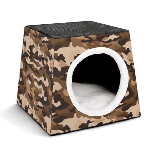 JKLPOMN Warme Haustierhöhle, brauner Camouflagedruck, Winter-Haustierhaus, gemütliches Haustierbett, bequemes Haustierbett, für drinnen und draußen, geeignet für Katzen und Hunde JKLPOMN Warme Haustierhöhle, brauner Camouflagedruck, Winter-Haustierhaus, gemütliches Haustierbett, bequemes Haustierbett, für drinnen und draußen, geeignet für Katzen und Hunde von JKLPOMN