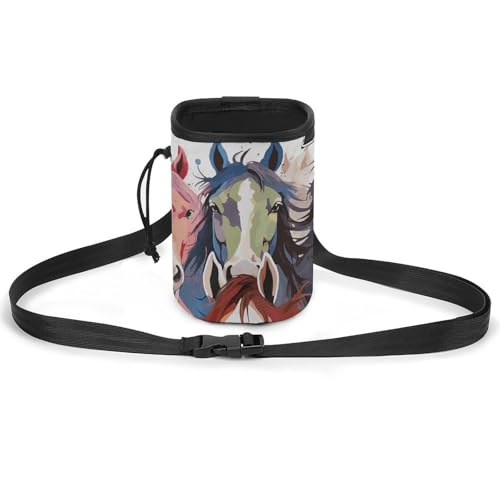 JKLQWH Bunte Cartoon-Pferde mit aufgedrucktem Haustier-Trainingspaket, Hundetraining, Leckerli-Tasche, tragbare Haustiertasche, Welpen-Leckerli-Tasche, Haustiere im Freien von JKLQWH