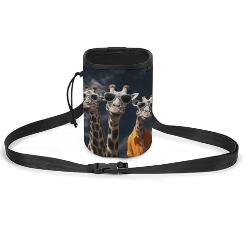 JKLQWH Drei Giraffen, mit Sonnenbrille, bedrucktes Haustier-Trainingspaket, Hundetraining, Leckerli-Tasche, tragbare Haustiertasche, Welpen-Leckerli-Tasche für Haustiere im Freien von JKLQWH