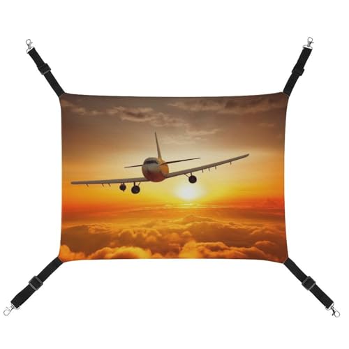 JKLQWH Katzen-Hängematte, mit Flugzeugflugzeug bei Sonnenuntergang, bedruckt, waschbar, weich, Outdoor-Katzenmatte, Haustier-Hängematte, Bett, verstellbar, mit verstellbaren Riemen und Metallhaken, JKLQWH Katzen-Hängematte, mit Flugzeugflugzeug bei Sonnenuntergang, bedruckt, waschbar, weich, Outdoor-Katzenmatte, Haustier-Hängematte, Bett, verstellbar, mit verstellbaren Riemen und Metallhaken, von JKLQWH