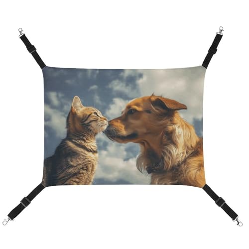 JKLQWH Katzen-Hängematte, mit Hund und Katze von Angesicht zu Angesicht bedruckt, waschbar, weiche Outdoor-Katzenmatte, Haustier-Hängematte, Bett, verstellbar, mit verstellbaren Riemen und von JKLQWH