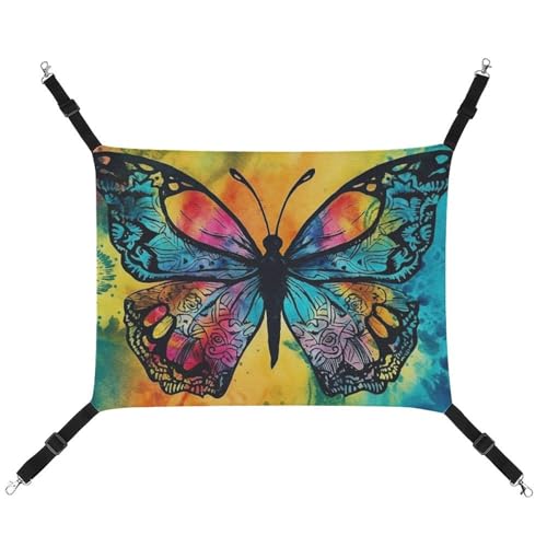JKLQWH Katzen-Hängematte, mit Schmetterlings-Batik-Druck, waschbar, weiche Outdoor-Katzenmatte, Haustier-Hängematte, Bett, verstellbar, mit verstellbaren Riemen und Metallhaken, für Katzen, kleine JKLQWH Katzen-Hängematte, mit Schmetterlings-Batik-Druck, waschbar, weiche Outdoor-Katzenmatte, Haustier-Hängematte, Bett, verstellbar, mit verstellbaren Riemen und Metallhaken, für Katzen, kleine von JKLQWH