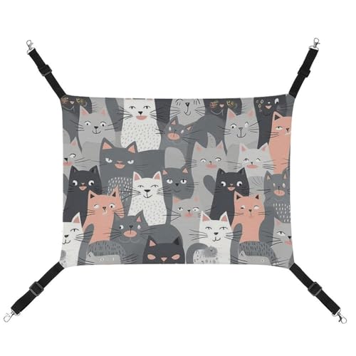 JKLQWH Katzen-Hängematte, mit niedlichem, lustigem grauem Katzenmuster, bedruckt, waschbar, weiche Outdoor-Katzenmatte, Haustier-Hängematte, Bett, verstellbar, mit verstellbaren Riemen und JKLQWH Katzen-Hängematte, mit niedlichem, lustigem grauem Katzenmuster, bedruckt, waschbar, weiche Outdoor-Katzenmatte, Haustier-Hängematte, Bett, verstellbar, mit verstellbaren Riemen und von JKLQWH