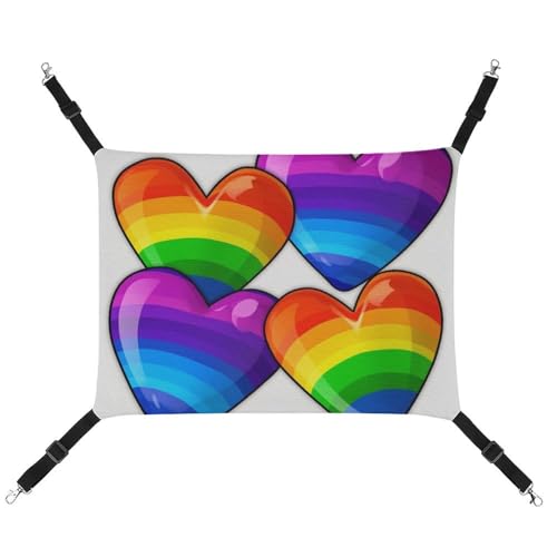 JKLQWH Katzen-Hängematte, mit regenbogenfarbenen Gay-Pride-Herzen, bedruckt, waschbar, weich, Outdoor-Katzenmatte, Haustier-Hängematte, Bett, verstellbar, mit verstellbaren Riemen und Metallhaken, für JKLQWH Katzen-Hängematte, mit regenbogenfarbenen Gay-Pride-Herzen, bedruckt, waschbar, weich, Outdoor-Katzenmatte, Haustier-Hängematte, Bett, verstellbar, mit verstellbaren Riemen und Metallhaken, für von JKLQWH