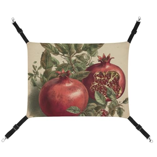 JKLQWH Katzenhängematte, mit Beeren von Granatapfel bedruckt, waschbar, weich, für den Außenbereich, Haustier-Hängematte, Bett, verstellbar, mit verstellbaren Riemen und Metallhaken, für Katzen, von JKLQWH