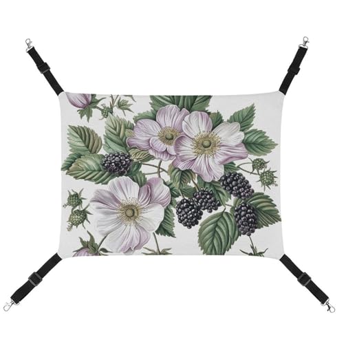JKLQWH Katzenhängematte, mit Blumen und Brombeeren bedruckt, waschbar, weich, für den Außenbereich, Haustier-Hängematte, Bett, verstellbar, mit verstellbaren Riemen und Metallhaken, für Katzen, kleine JKLQWH Katzenhängematte, mit Blumen und Brombeeren bedruckt, waschbar, weich, für den Außenbereich, Haustier-Hängematte, Bett, verstellbar, mit verstellbaren Riemen und Metallhaken, für Katzen, kleine von JKLQWH