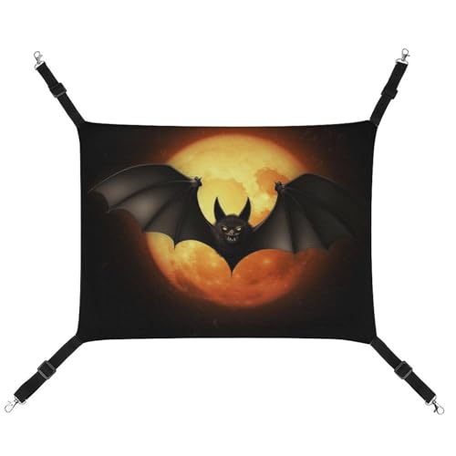 JKLQWH Katzenhängematte, mit Halloween-Fledermaus-Druck, waschbar, weich, Outdoor-Katzenmatte, Haustier-Hängematte, Bett, verstellbar, mit verstellbaren Riemen und Metallhaken, für Katzen, kleine von JKLQWH