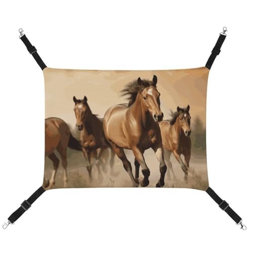 JKLQWH Katzenhängematte, mit Pferden, waschbar, weich, für den Außenbereich, Haustier-Hängematte, verstellbar, mit verstellbaren Riemen und Metallhaken, für Katzen, kleine Hunde, Kaninchen von JKLQWH