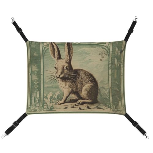 JKLQWH Katzenhängematte, mit Retro-Stil, Kaninchen-Druck, waschbar, weich, für den Außenbereich, Haustier-Hängematte, Bett, verstellbar, mit verstellbaren Riemen und Metallhaken, für Katzen, kleine von JKLQWH