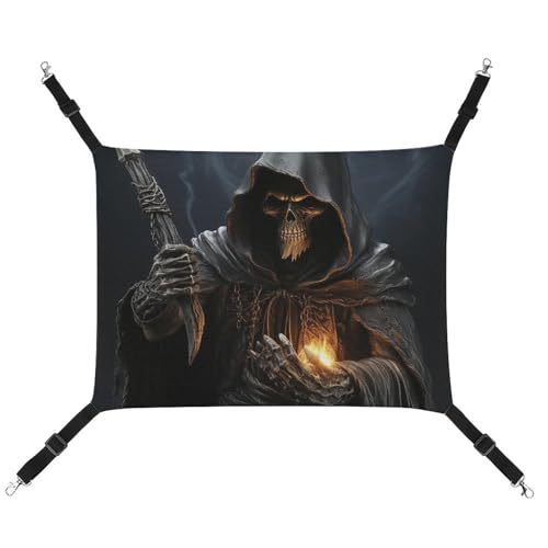 JKLQWH Katzenhängematte, mit Sensenmann-Druck, waschbar, weich, Outdoor-Katzenmatte, Haustier-Hängematte, Bett, verstellbar, mit verstellbaren Riemen und Metallhaken, für Katzen, kleine Hunde, JKLQWH Katzenhängematte, mit Sensenmann-Druck, waschbar, weich, Outdoor-Katzenmatte, Haustier-Hängematte, Bett, verstellbar, mit verstellbaren Riemen und Metallhaken, für Katzen, kleine Hunde, von JKLQWH