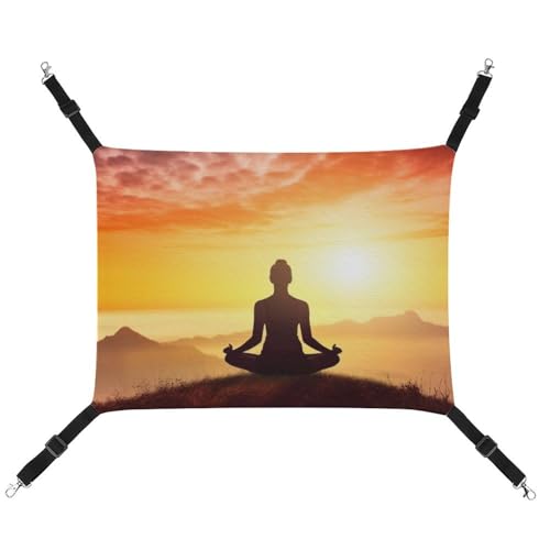 JKLQWH Katzenhängematte, mit Yoga-Meditation, bedruckt, waschbar, weich, Outdoor-Katzenmatte, Haustier-Hängematte, Bett, verstellbar, mit verstellbaren Riemen und Metallhaken, für Katzen, kleine von JKLQWH
