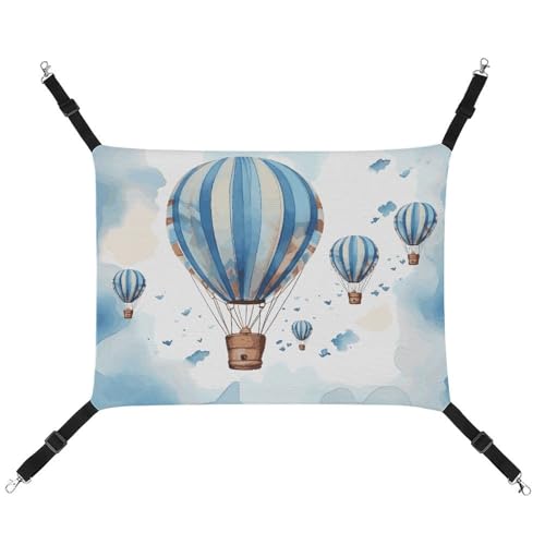 JKLQWH Katzenhängematte, mit blauem Heißluftballon-Druck, waschbar, weiche Outdoor-Katzenmatte, Haustier-Hängematte, Bett, verstellbar, mit verstellbaren Riemen und Metallhaken, für Katzen, kleine von JKLQWH