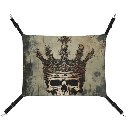 JKLQWH Katzenhängematte, mit elegantem Totenkopf-Kronendruck, waschbar, weich, Outdoor-Katzenmatte, Haustier-Hängematte, Bett, verstellbar, mit verstellbaren Riemen und Metallhaken, für Katzen, kleine von JKLQWH