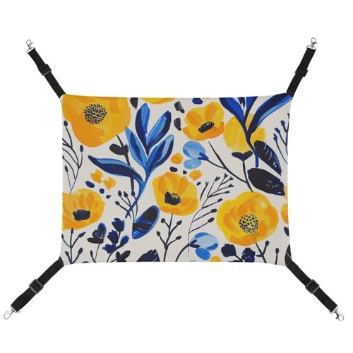 JKLQWH Katzenhängematte, mit gelben und blauen Blumen bedruckt, waschbar, weiche Outdoor-Katzenmatte, Haustier-Hängematte, Bett, verstellbar, mit verstellbaren Riemen und Metallhaken, für Katzen, JKLQWH Katzenhängematte, mit gelben und blauen Blumen bedruckt, waschbar, weiche Outdoor-Katzenmatte, Haustier-Hängematte, Bett, verstellbar, mit verstellbaren Riemen und Metallhaken, für Katzen, von JKLQWH