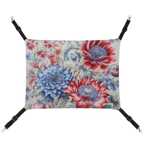 JKLQWH Katzenhängematte, mit roten und blauen Blumen bedruckt, waschbar, weiche Outdoor-Katzenmatte, Haustier-Hängematte, Bett, verstellbar, mit verstellbaren Riemen und Metallhaken, für Katzen, JKLQWH Katzenhängematte, mit roten und blauen Blumen bedruckt, waschbar, weiche Outdoor-Katzenmatte, Haustier-Hängematte, Bett, verstellbar, mit verstellbaren Riemen und Metallhaken, für Katzen, von JKLQWH