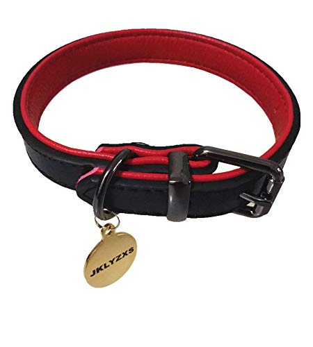 JKLYZXS Reine Farbe Echtes Leder Hundehalsbänder,Qualitäts-weicher Doppelter Lederwelpen-Kragen (L : Anzug für 35-45 cm Hals, Schwarz) von JKLYZXS