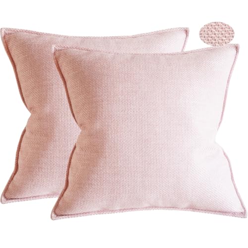 JKODE Leinen-Kissenbezüge, 2er-Pack, Elegante quadratische Dekokissenbezüge for Sofa, Schlafzimmer, Heimdekoration mit unsichtbarem Reißverschluss, Rosa (45 x 45 cm, 2 Stück) von JKODE
