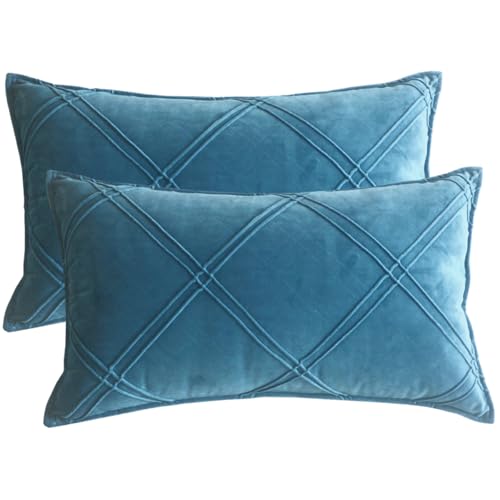 JKODE Samt-Kissenbezüge, dekorative quadratische Dekokissenbezüge, Karo-Design, Elegante Kissenbezüge for Sofa, Bett, Wohnzimmer von JKODE