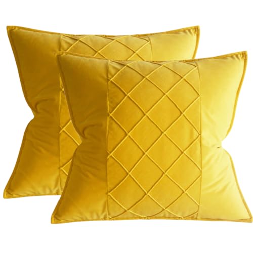 JKODE VelvetCovers Grau, dekorative quadratische Dekokissen, weiche Kissenbezüge for Sofa, Schlafzimmer, Wohnaccessoires, 45 x 45 cm, 2er-Set(Dark Yellow,18"x18" 2 Pieces) von JKODE