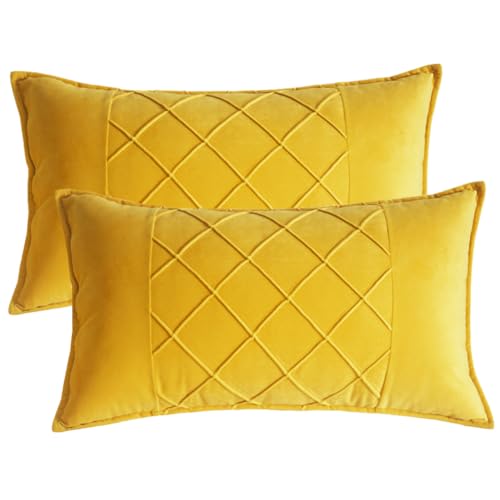 JKODE VelvetCovers Grau, dekorative quadratische Dekokissen, weiche Kissenbezüge for Sofa, Schlafzimmer, Wohnaccessoires, 45 x 45 cm, 2er-Set(Dark Yellow,51 x 30 cm (Pack of 2)) von JKODE