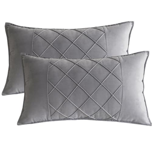 JKODE VelvetCovers Grau, dekorative quadratische Dekokissen, weiche Kissenbezüge for Sofa, Schlafzimmer, Wohnaccessoires, 45 x 45 cm, 2er-Set(Grey,12"x20" 2 Pieces) von JKODE