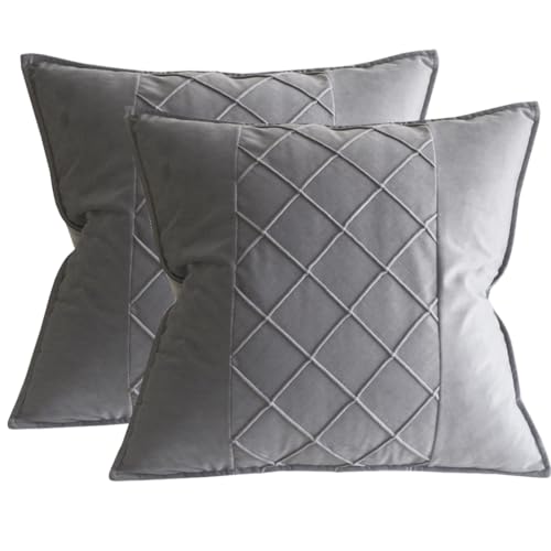JKODE VelvetCovers Grau, dekorative quadratische Dekokissen, weiche Kissenbezüge for Sofa, Schlafzimmer, Wohnaccessoires, 45 x 45 cm, 2er-Set(Grey,18"x18" 2 Pieces) von JKODE