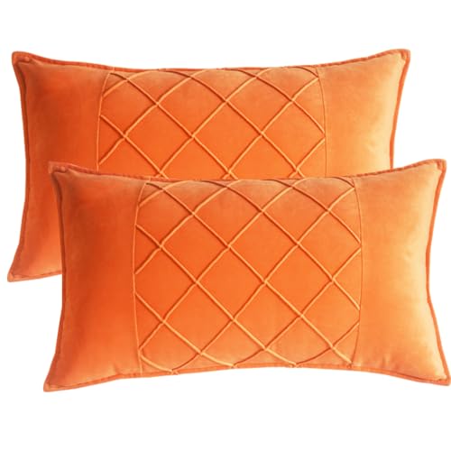 JKODE VelvetCovers Grau, dekorative quadratische Dekokissen, weiche Kissenbezüge for Sofa, Schlafzimmer, Wohnaccessoires, 45 x 45 cm, 2er-Set(Orange,12"x20" 2 Pieces) von JKODE