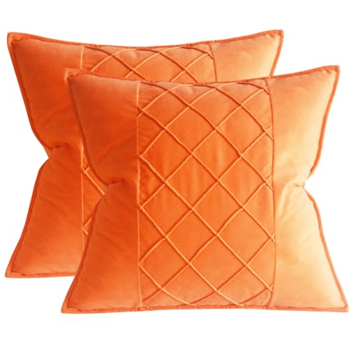 JKODE VelvetCovers Grau, dekorative quadratische Dekokissen, weiche Kissenbezüge for Sofa, Schlafzimmer, Wohnaccessoires, 45 x 45 cm, 2er-Set(Orange,18"x18" 2 Pieces) von JKODE