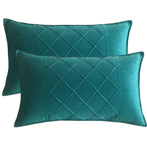JKODE VelvetCovers Grau, dekorative quadratische Dekokissen, weiche Kissenbezüge for Sofa, Schlafzimmer, Wohnaccessoires, 45 x 45 cm, 2er-Set(Peacock Green,12"x20" 2 Pieces) von JKODE