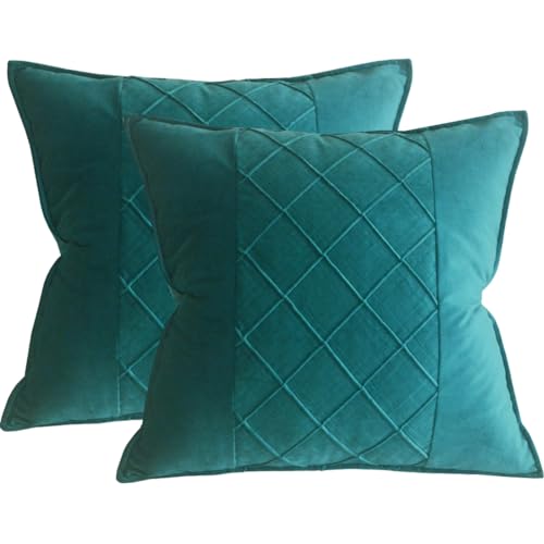 JKODE VelvetCovers Grau, dekorative quadratische Dekokissen, weiche Kissenbezüge for Sofa, Schlafzimmer, Wohnaccessoires, 45 x 45 cm, 2er-Set(Peacock Green,18"x18" 2 Pieces) von JKODE
