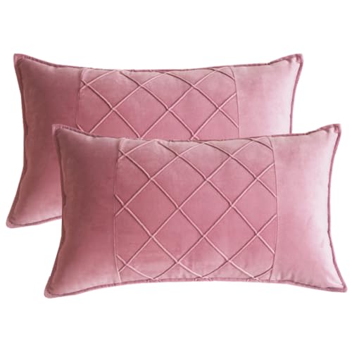 JKODE VelvetCovers Grau, dekorative quadratische Dekokissen, weiche Kissenbezüge for Sofa, Schlafzimmer, Wohnaccessoires, 45 x 45 cm, 2er-Set(Pink,12"x20" 2 Pieces) von JKODE