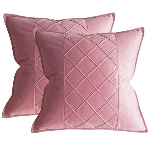JKODE VelvetCovers Grau, dekorative quadratische Dekokissen, weiche Kissenbezüge for Sofa, Schlafzimmer, Wohnaccessoires, 45 x 45 cm, 2er-Set(Pink,18"x18" 2 Pieces) von JKODE