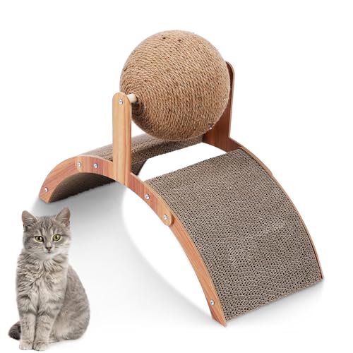 kratzpappe - kratzbrett kratzbretter mit Ballspielzeug 55x23cm,kratzpappe für Katzen,Kratzmatte Katze, Katzen Kratzmöbel aus hochwertiger Karton,kratzbrett Katze Groß, natürliche Katzenkratzbretter von JKOKPMG