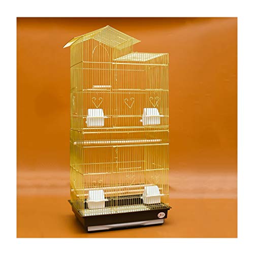 JKSVTF Massiver Vogelkäfig, 100 cm, Dachoberseite, großer Metall-Vogelkäfig, Papageien, Wellensittich, Lovebird, Finken, Haustier-Vogelkäfig mit Leiter und Brutkasten (Gold) für Lovebirds Finken von JKSVTF