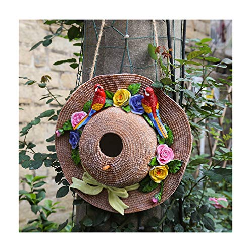 JKSVTF Papagei Frosch Vogel Nest Dekoration Harz Strohhut Garten Anhänger Outdoor (Roter Papagei) von JKSVTF