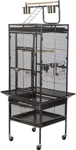 JKSVTF Professioneller Vogelkäfig Haustierbedarf Vogelträger Gartendekoration Papageienkäfige für draußen, luxuriöser Papageienkäfig, schwarzes Eisen-Vogelkäfig, Rollendesign, einfach zu interagieren von JKSVTF