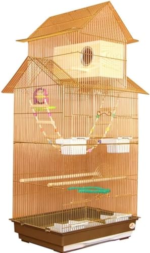 JKSVTF Professioneller Vogelkäfig Haustierbedarf Vogelträger Gartendekoration Papageienkäfige für große Vögel, Haushalt Großer goldener Papageienkäfig, Hausförmiger dekorativer Vogelkäfig, Sittich von JKSVTF