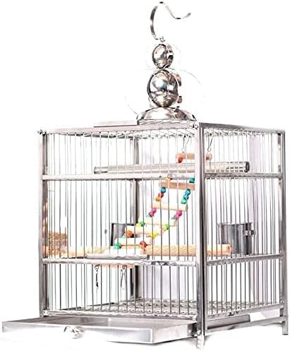 JKSVTF Professioneller Vogelkäfig Haustierbedarf Vogelträger Gartendekoration Vogelkäfige Quadratdach Edelstahl Papagei Vogelkäfig Zucht Baden Käfig Haustierbedarf (Verbesserte Version L) von JKSVTF