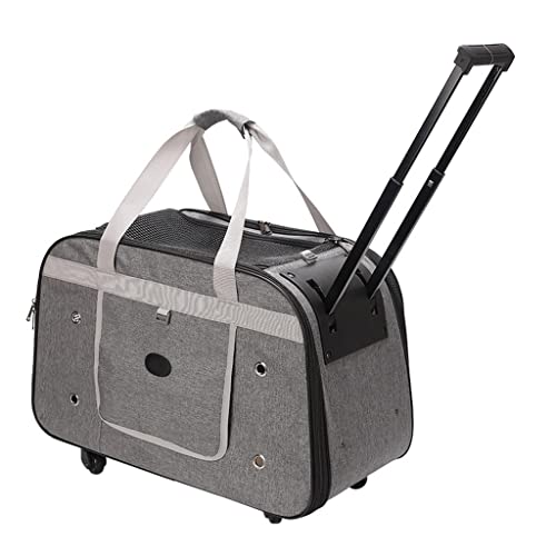JKSVTF Tragbare Tasche mit weichen Seiten, Haustier-Kinderwagen, Katzen- und Hunde-Tragetasche, Haustier-Trolley, Transportbox, Haustier-Tragetasche mit Rädern (Grau a) von JKSVTF