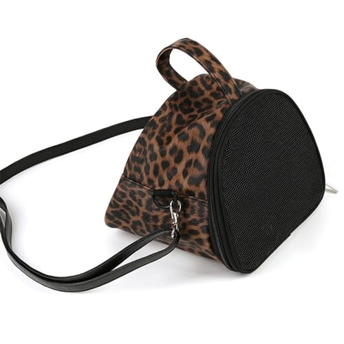 Tragbare Outdoor-Tasche for kleine Haustiere, atmungsaktive Tragetasche aus PU-Leder mit Stereo-Leopardenmuster for ausgefallene Ratten, Papageien, Meerschweinchen (Size : L) von JKUHA