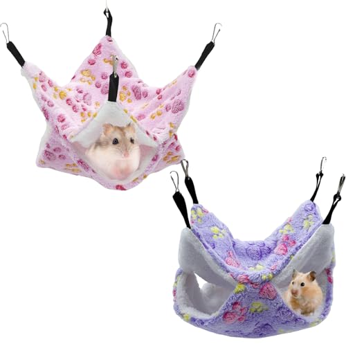 2 Stück kleine Tier hängende Hängematte Meerschweinchen Hängematten für Ratten Frettchen Hängematte für Kleintier Weich Warmes Haustiere Käfig Zubehör Hängende Kleintierbetten für Schlafen Hamster von JLNGTHONG