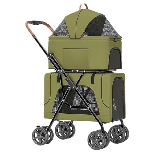 Doppelte Haustierwagen, Hundewagen 4 Räder Zubehör, Leichte Faltbare Wanne Atmungsaktiv, für Zwillinge/Mehrere Tiere, Reisegepäck mit Stauraum, Leicht Manövrierbar(Green) von JLOZDM