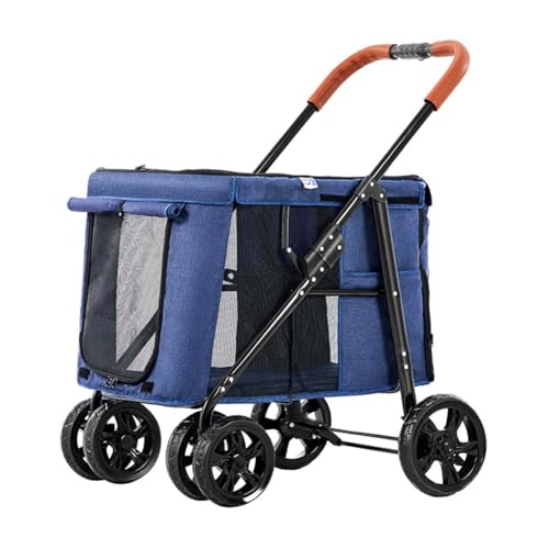Großer Hundewagen Haustierwagen, Luxuriöses 4-Rad-Zubehör klappbarer Träger mit abnehmbarem Wiege geräumig lagert bis 30KG Reisegepäck Korb für große Hunde Katzen(Blue) von JLOZDM